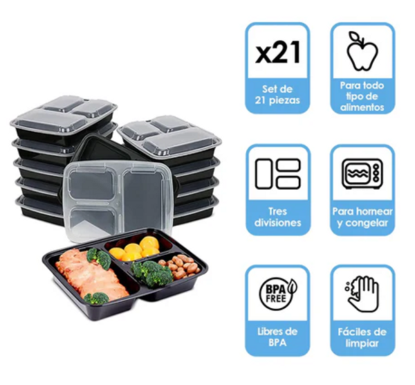 Contenedores para Alimentos Reutilizables (21 Piezas) Tipo Bento Box