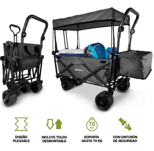 HIKEO Carrito Plegable Multifuncional con Ruedas y Toldo