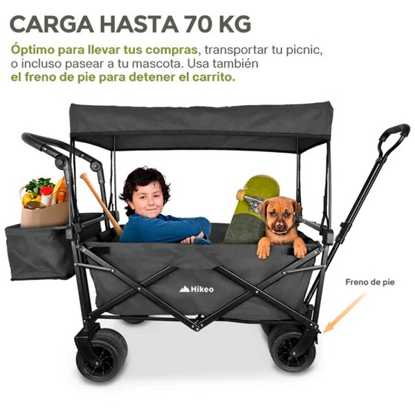 HIKEO Carrito Plegable Multifuncional con Ruedas y Toldo
