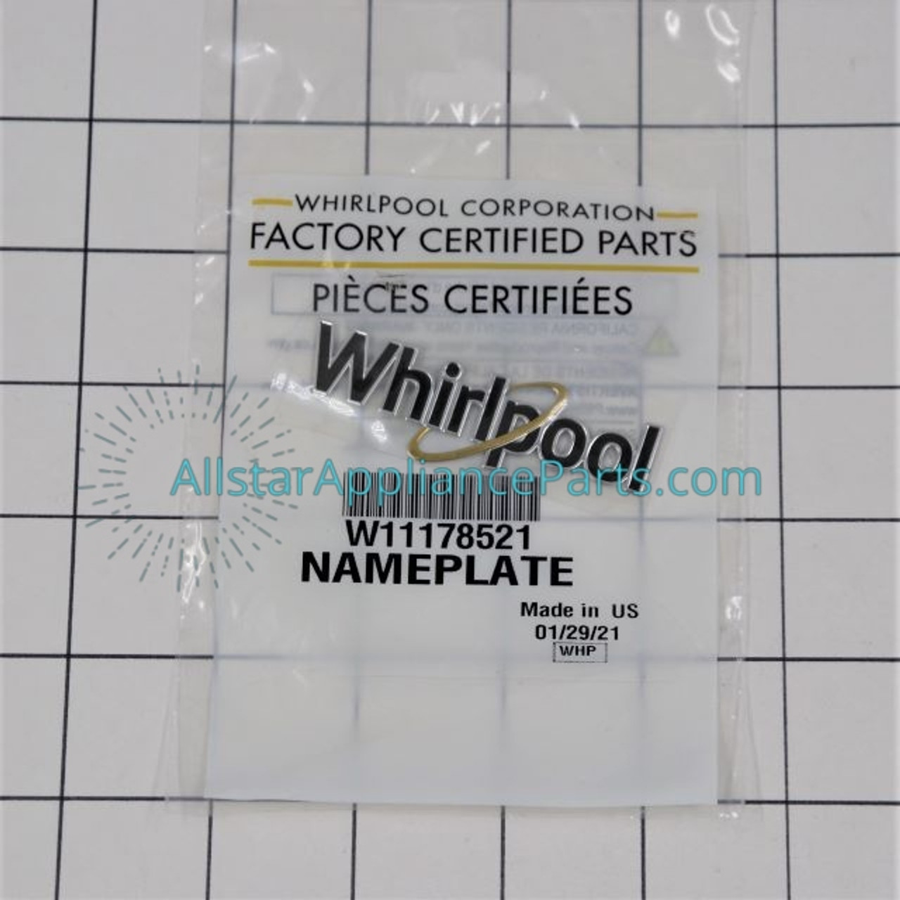 Nameplate W11178521  Allstar Appliance Parts