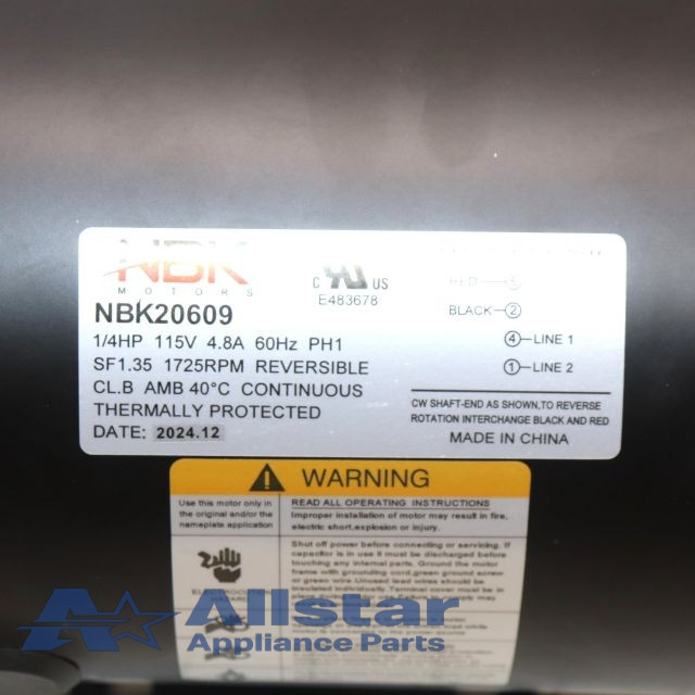 NBK-20609 FAN MOTOR (SELF COOLED) 115V, 1/4HP, 1725 RPM