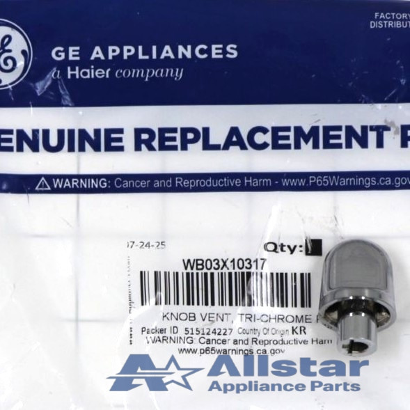 GE Range/Stove/Oven Vent Fan Knob WB03X10317