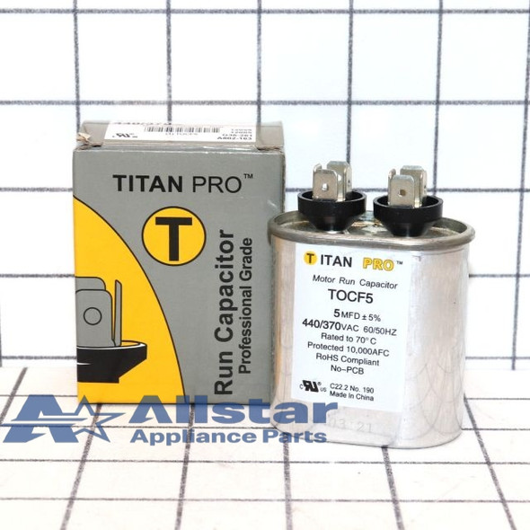 TOCF5 Titan Pro Oval Motor Run Capacitor 5 MFD (440/370V)