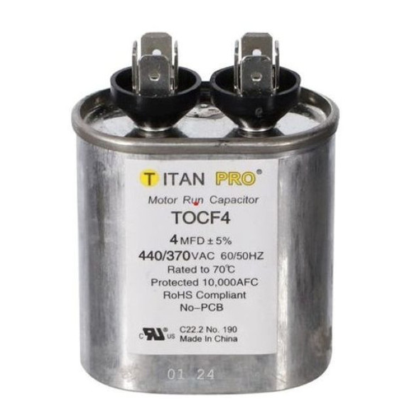 TOCF4 Titan Pro Oval Motor Run Capacitor 4 MFD (440/370V)