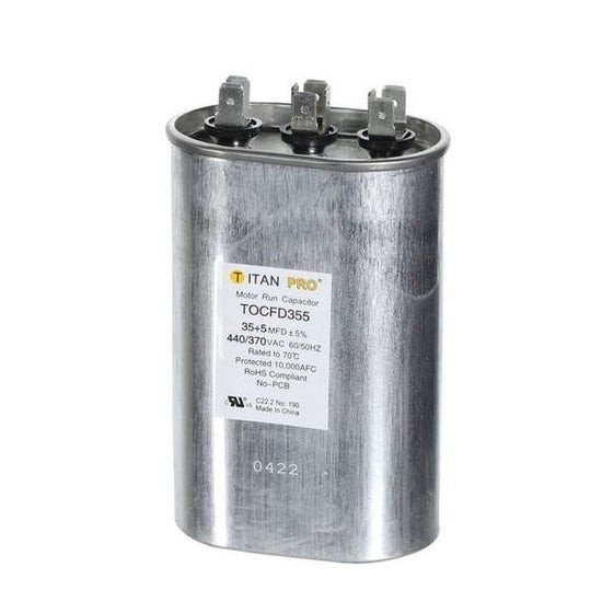 TOCFD355 Titan Pro Motor Run Capacitor 35/5 MFD Oval Dual (440/370V)