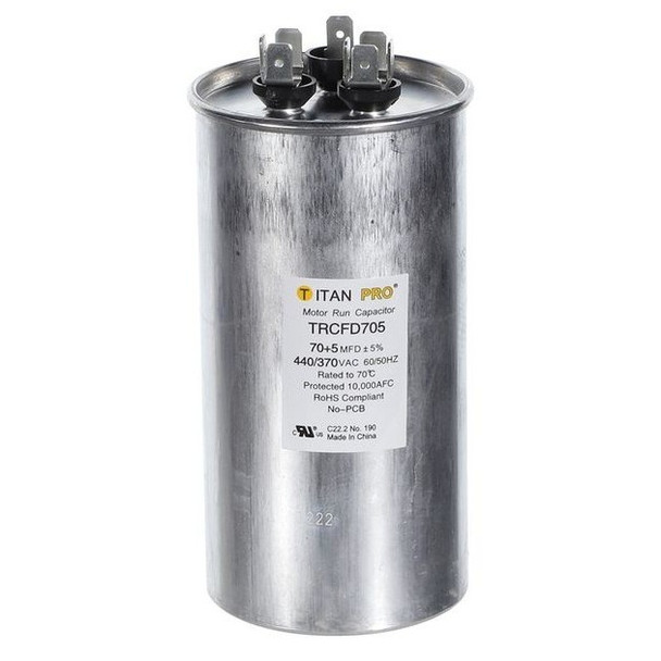 TRCFD705 Titan Pro Round Dual Motor Run Capacitor 70/5 MFD (440/370V)