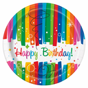 Party plate showing Happy Birthday wording with rainbow accents