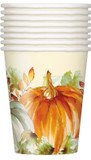 Watercolor fall pumpkins disposable cups 8 count, 9 oz (270 ml)