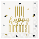 gold & white happy birthday small paper napkins 16-count