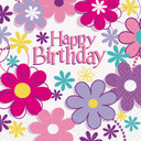 Happy Birthday Blossoms Beverage Napkins - 16 count, 2-ply with vibrant blossom design and "Happy Birthday" text.