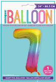 34" Rainbow Foil Balloon Number 7
