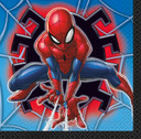 Marvel Spider-Man party napkins featuring Spider-Man in an action pose with bold web designs, packaged in a 16-count set.
