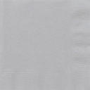 Pack of 20 Unique Silver Napkins wrapped in plastic packaging, showing the label with product details.