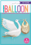 Giant 62-inch foil balloon in the shape of a stork holding a blue “It’s a Boy!” bundle, perfect for baby showers and announcements.