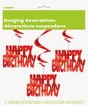 Happy Birthday Red Foil Hanging Swirl Decorations 32" 3ct