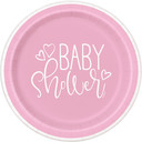 Pink Hearts Baby Shower Small Paper Plates  8ct