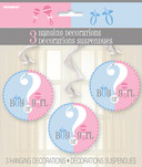 Gender Reveal Hanging Swirl Decorations 26" 3ct