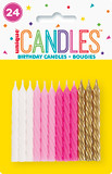 Pink , White & Gold Spiral Birthday Candles 24ct