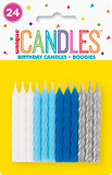 Blue, white, and silver spiral birthday candles 24 count