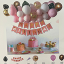 WT/PK/GD Balloon Garland w/Birthday Banner Kit/set