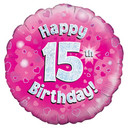 Happy 15th Birthday Pink Holographic Oaktree Foil Balloon 18''