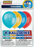 A set of eight Sonic the Hedgehog-themed latex balloons, each measuring 12 inches when inflated. The balloons showcase vibrant Sonic graphics in bold colors, making them an exciting decoration for Sonic-themed parties and celebrations.
