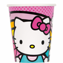 Close-up of Hello Kitty design on paper cups