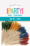 50-count colorful frill picks for appetizers, snacks, and party foods