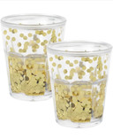 2-pack of gold confetti shot glasses ready for party use