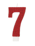 Decorative glitter number 7 candle for birthdays.