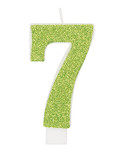 Sparkling birthday candle number 7 in multiple bright colors.