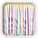 Disposable plates featuring a birthday candle pattern