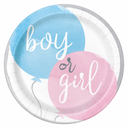 Close-up of round plates featuring festive baby shower designs