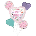 Birthday Spa Party Foil Balloon Bouquet 5 Piece Set for Party Decorations