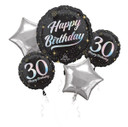 Anagram Sparkling 30th Birthday black, gold and silver foil balloon bouquet  Alt
