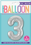 34" Giant Balloon Numeral 3 Silver