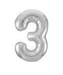 34" Giant Balloon Numeral 3 Silver