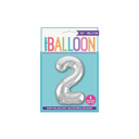 Metallic numeral two balloon in silver for party setup