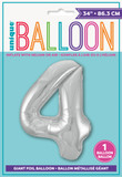 34" Balloon Number 4 Silver