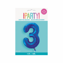 Large blue numeral three balloon for party setup