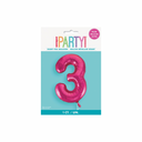 Vibrant hot pink number 3 foil balloon for birthday decoration