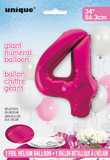 A 34-inch giant foil balloon shaped like the number 4 in a rose color, perfect for birthdays and milestone celebrations.