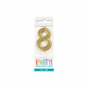 Gold number 8 candle for birthday cake decoration