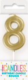 3" Gold Birthday Candle Number 8