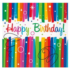 rainbow ribbons happy birthday large paper napkins 16-count