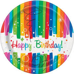 7" Happy Birthday Rainbow Ribbons 8ct Plates