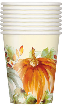Watercolor fall pumpkins disposable cups 8 count, 9 oz (270 ml)