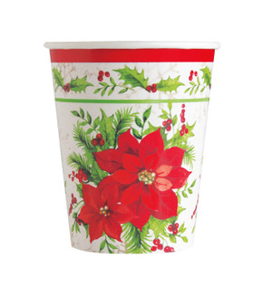 Festive Poinsettia Christmas Disposable Cups 8 ct 9 oz.(270 ml)
