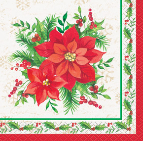 Napkins Small Festive Poinsettia Christmas  16 ct 2 ply