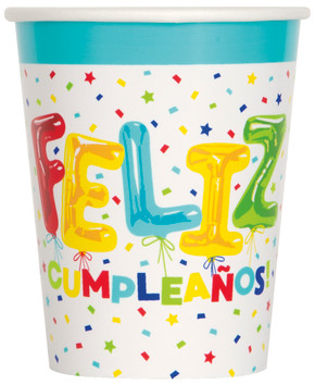 8ct Feliz Cumpleanos Happy Birthday  9oz Cups